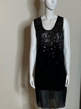 Elie Tahari Black Sequin Embellished Sheer Hem Dress
